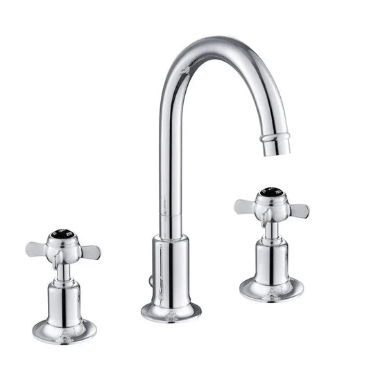 JTP Grosvenor Pinch 3 Hole Basin Mixer - Chrome/Black - GB98191 - Envy Bathrooms Ltd