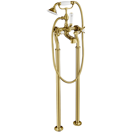 JTP Grosvenor Pinch Freestanding Bath Shower Mixer Tap with Kit - Antique Brass - Envy Bathrooms Ltd