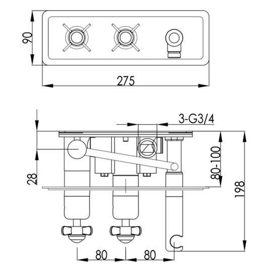 JTP Grosvenor Pinch Horizontal Thermostatic 2-Outlets Concealed Shower Valve - Double Handle - Chrome - Envy Bathrooms Ltd