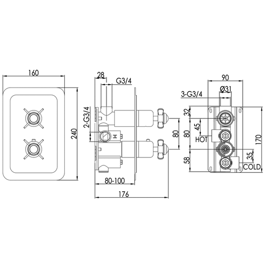 JTP Grosvenor Pinch Thermostatic 1-Outlet Concealed Shower Valve - Nickel - Envy Bathrooms Ltd