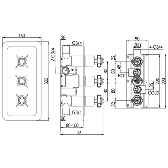 JTP Grosvenor Pinch Thermostatic 2-Outlets Concealed Shower Valve - Nickel - Envy Bathrooms Ltd