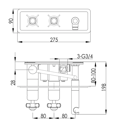 JTP Grosvenor Pinch Thermostatic 2-Outlets Concealed Valve and Handset - Chrome - Envy Bathrooms Ltd