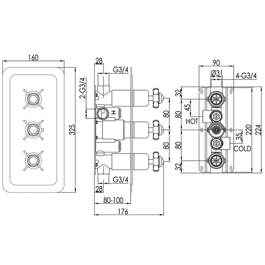 JTP Grosvenor Pinch Thermostatic Concealed 2 Outlets Shower Valve - Chrome - Envy Bathrooms Ltd