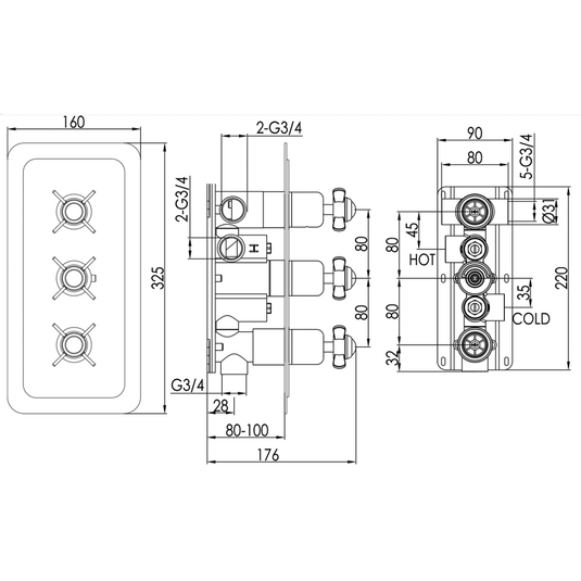 JTP Grosvenor Pinch Thermostatic Concealed 3 Outlets Shower Valve - Chrome - Envy Bathrooms Ltd