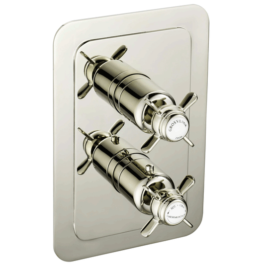 JTP Grosvenor Pinch Vertical Thermostatic 2-Outlets Concealed Shower Valve - Dual Handle - Nickel - Envy Bathrooms Ltd