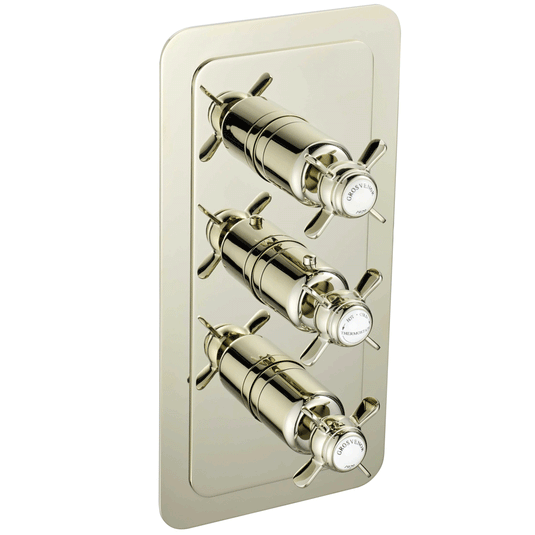 JTP Grosvenor Pinch Vertical Thermostatic 2-Outlets Concealed Shower Valve - Triple Handle - Nickel - Envy Bathrooms Ltd