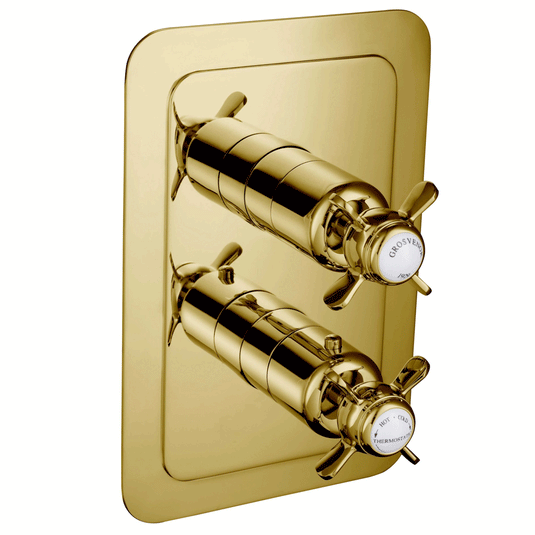 JTP Grosvenor Pinch Vertical Thermostatic Concealed 1 Outlet Shower Valve Dual Handle - Gold/White - Envy Bathrooms Ltd