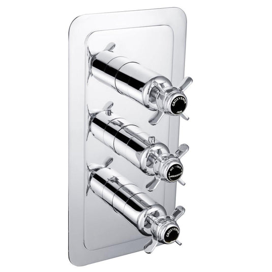 JTP Grosvenor Pinch Vertical Thermostatic Concealed 3 Outlets Shower Valve - Chrome/Black - Envy Bathrooms Ltd