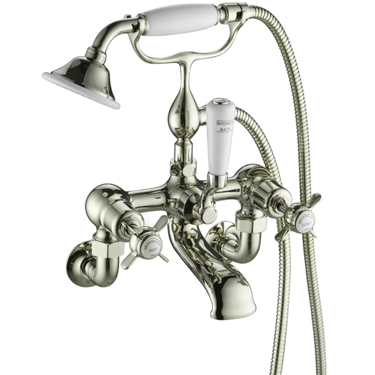 JTP Grosvenor Pinch Wall Mounted Bath Shower Mixer Tap with Shower Kit - Nickel - Envy Bathrooms Ltd