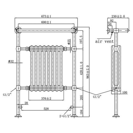 JTP Grosvenor Radiator Heated Towel Rail 963mm H x 673mm W - Chrome - Envy Bathrooms Ltd