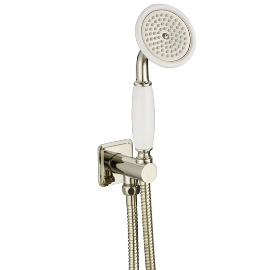 JTP Grosvenor Round Water Outlet and Holder Hose with Handset | Nickel / White | Traditional/WS/NK - Envy Bathrooms Ltd