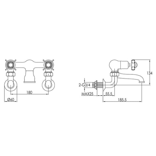 JTP Grosvenor Wall Mounted Bath Filler Tap - Nickel - Envy Bathrooms Ltd