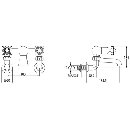 JTP Grosvenor Wall Mounted Bath Filler Tap - Antique Brass - Envy Bathrooms Ltd