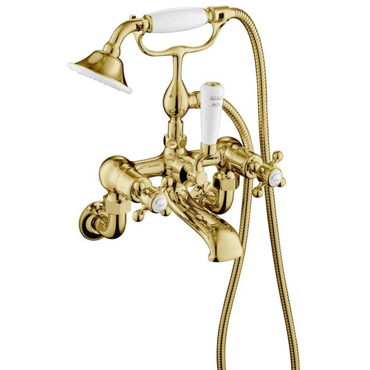 JTP Grosvenor Wall Mounted Bath Shower Mixer Tap with Shower Kit - Antique Brass - Envy Bathrooms Ltd