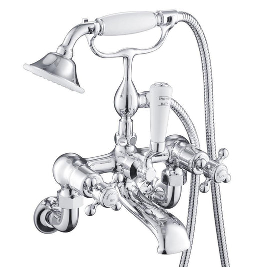 JTP Grosvenor Wall Mounted Lever and Crosshead Bath Shower Mixer Tap with Shower Kit - Chrome - Envy Bathrooms Ltd