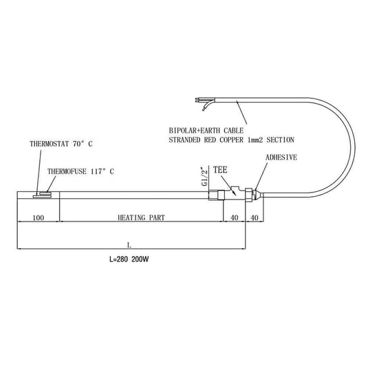 JTP Heating Element 200W with T Piece - Brushed Brass - Envy Bathrooms Ltd