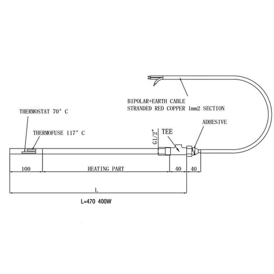 JTP Heating Element 400W with T Piece - Brushed Brass - Envy Bathrooms Ltd
