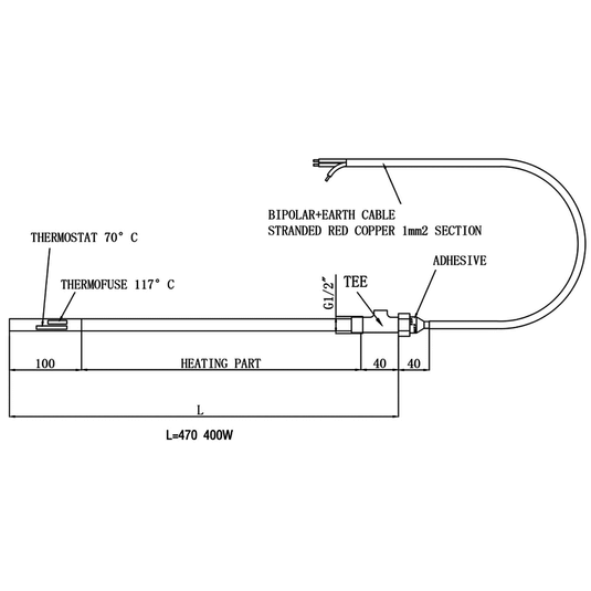 JTP Heating Element with T Piece 400W - Brushed Black - Envy Bathrooms Ltd