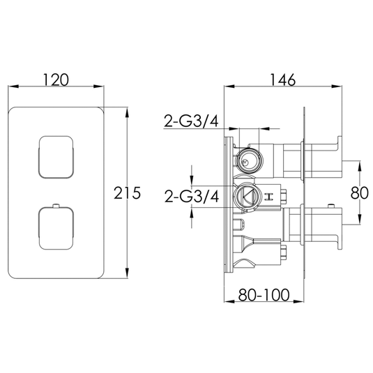 JTP Hix 2-Outlet Dual Handle Thermostatic Concealed Shower Valve - Chrome - Envy Bathrooms Ltd