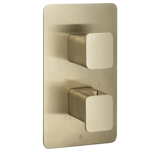 JTP Hix 2-Outlet Dual Handle Thermostatic Concealed Shower Valve - Brushed Brass PVD - Envy Bathrooms Ltd