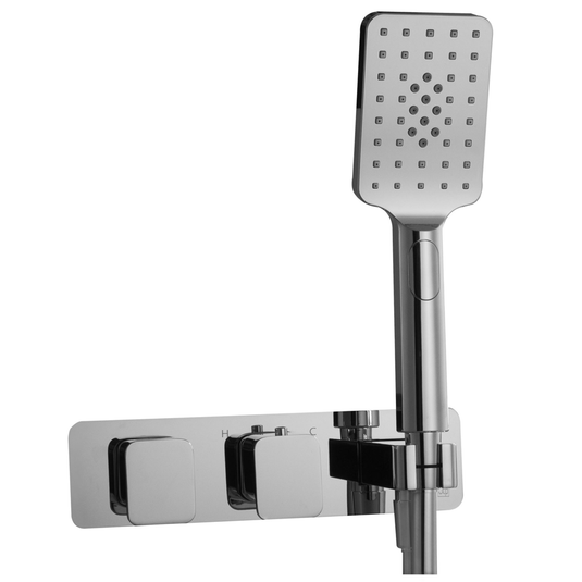 JTP Hix 2-Outlet Dual Handle Thermostatic Concealed Shower Valve with Attached Handset - Chrome - Envy Bathrooms Ltd