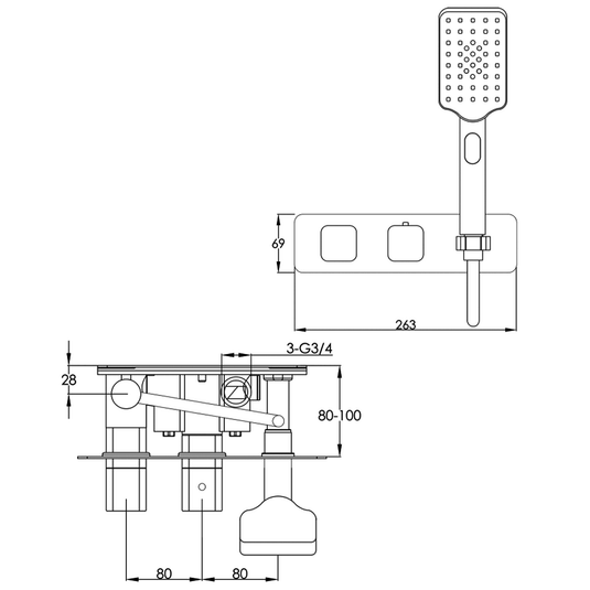 JTP Hix 2-Outlet Dual Handle Thermostatic Concealed Shower Valve with Attached Handset - Chrome - Envy Bathrooms Ltd