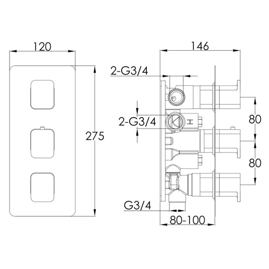 JTP Hix 3-Outlet Thermostatic Concealed Shower Valve - Matt Black - Envy Bathrooms Ltd
