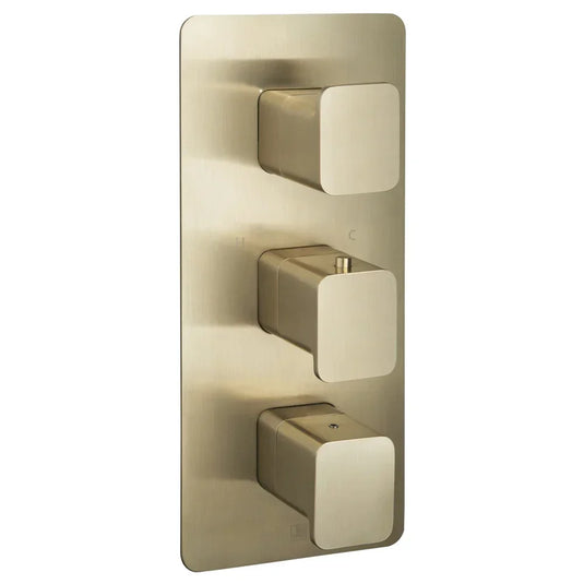 JTP Hix 3-Outlet Triple Handle Thermostatic Concealed Shower Valve - Brushed Brass PVD - Envy Bathrooms Ltd