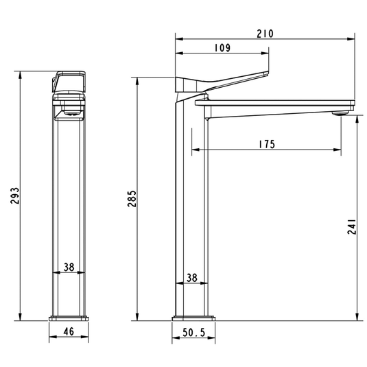 JTP Hix Deck Mounted Tall Basin Mixer Tap - Matt Black - Envy Bathrooms Ltd