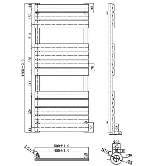 JTP Hix Designer Heated Towel Rail 1200mm H x 500mm W - Brushed Black - Envy Bathrooms Ltd