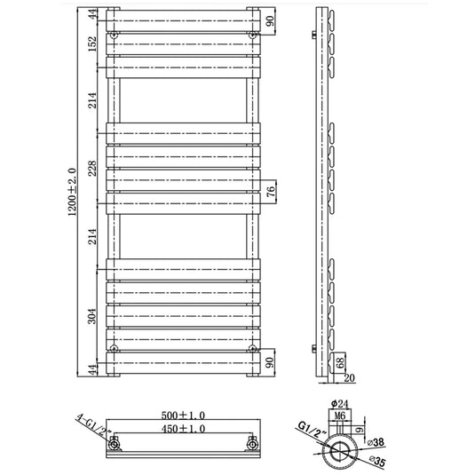 JTP Hix Designer Heated Towel Rail 1200mm H x 500mm W - Chrome - Envy Bathrooms Ltd