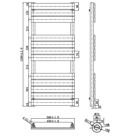 JTP Hix Designer Heated Towel Rail 1200mm H x 500mm W - Matt Black - Envy Bathrooms Ltd