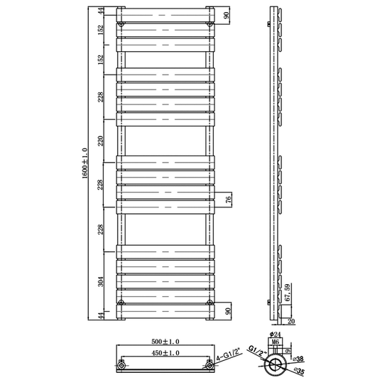 JTP Hix Designer Heated Towel Rail 1600mm H x 500mm W - Chrome - Envy Bathrooms Ltd