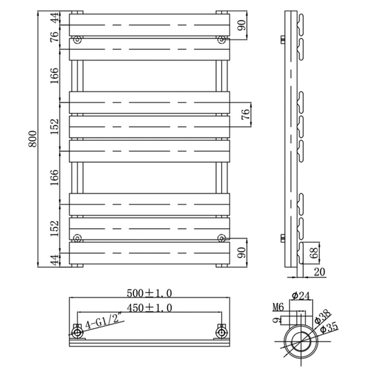 JTP Hix Designer Heated Towel Rail 800mm H x 500mm W - Chrome - Envy Bathrooms Ltd