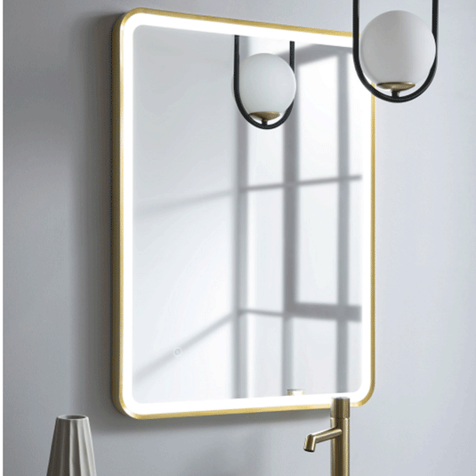 JTP Hix Rectangular LED Illuminated Bathroom Mirror 800mm H x 600mm W - Brushed Brass - Envy Bathrooms Ltd