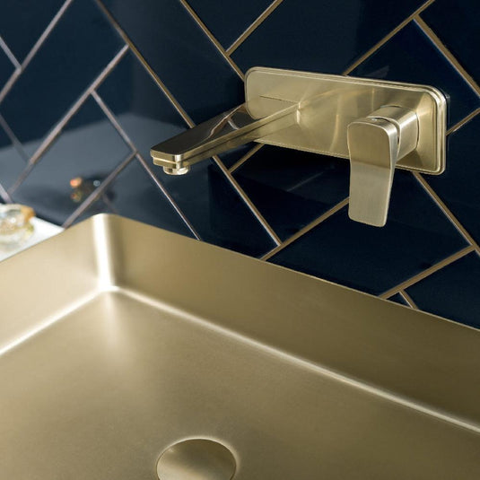 JTP Hix Wall Mounted Rectangular Basin Mixer Tap - Brushed Brass PVD - Envy Bathrooms Ltd