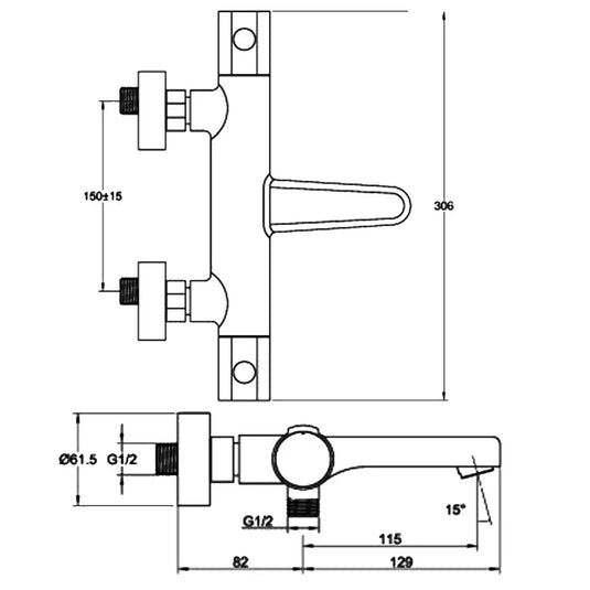 JTP Hugo Deck Mounted Thermostatic Bath Shower Mixer Tap without Kit - Chrome - Envy Bathrooms Ltd