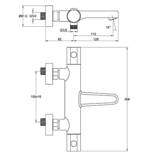 JTP Hugo Wall Mounted Thermostatic Bath Shower Mixer Tap with Flanges - Chrome - Envy Bathrooms Ltd