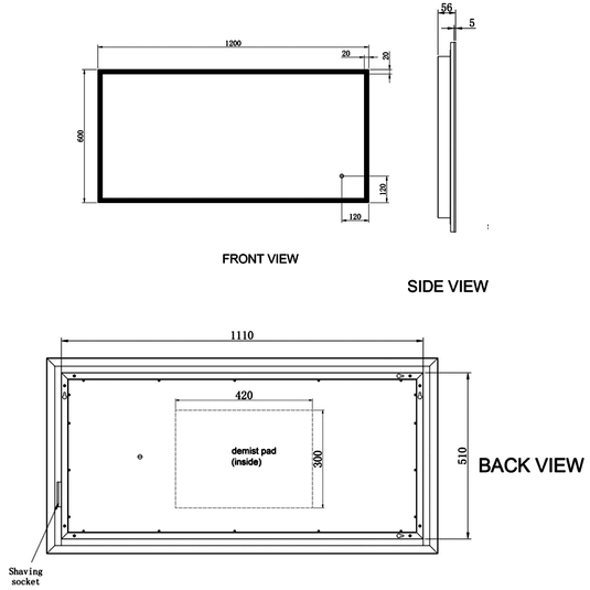 JTP Image Rectangular LED Illuminated Bathroom Mirror 600mm H x 1200mm W - Chrome - Envy Bathrooms Ltd