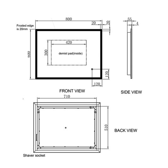 JTP Image Rectangular LED Illuminated Bathroom Mirror 600mm H x 800mm W - Chrome - Envy Bathrooms Ltd