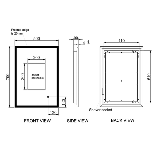 JTP Image Rectangular LED Illuminated Bathroom Mirror 700mm H x 500mm W - Chrome - Envy Bathrooms Ltd