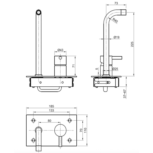 JTP Inox 2-Hole Wall Mounted Basin Mixer Tap with Backplate - Stainless Steel - Envy Bathrooms Ltd