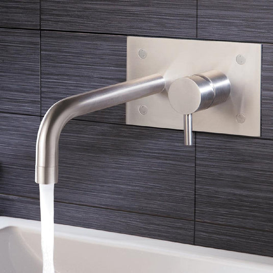 JTP Inox 2-Hole Wall Mounted Basin Mixer Tap with Backplate - Stainless Steel - Envy Bathrooms Ltd