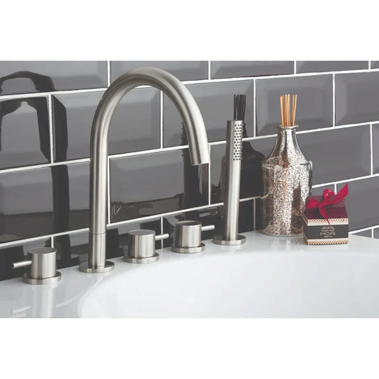 JTP Inox 5-Hole Bath Shower Mixer Tap with Diverter and Extractable Handset - Stainless Steel - Envy Bathrooms Ltd
