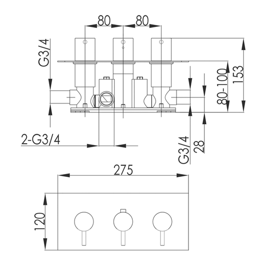 JTP Inox Horizontal Thermostatic Concealed 2 Outlets Shower Valve - Stainless Steel - Envy Bathrooms Ltd