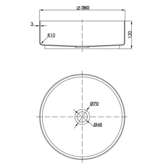 JTP Inox Round Sit-On Countertop Basin with Waste 360mm Wide - Brushed Stainless Steel - Envy Bathrooms Ltd