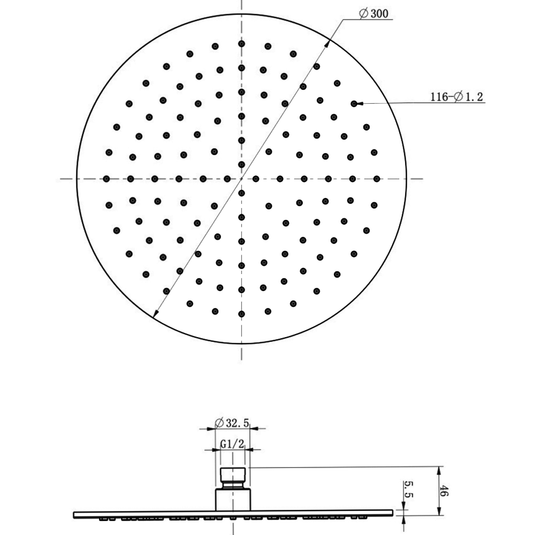 JTP Inox Slim Round Fixed Shower Head 300mm Diameter - Stainless Steel - Envy Bathrooms Ltd