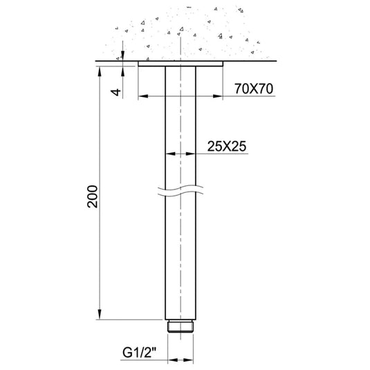 JTP Inox Square Ceiling Mounted Shower Arm - 200mm Length - Envy Bathrooms Ltd