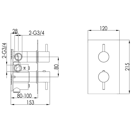 JTP Inox Thermostatic Concealed 2 Outlets Shower Valve Dual Handle - Stainless Steel - Envy Bathrooms Ltd