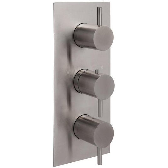 JTP Inox Thermostatic Concealed 2 Outlets Shower Valve Triple Handle - Stainless Steel - Envy Bathrooms Ltd